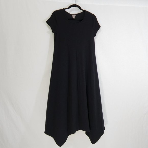 CHICO'S Black Seamed Tee Mixi Dress with Asymmetrical Hem Size 1 (8/M) LIKE NEW - Picture 3 of 16